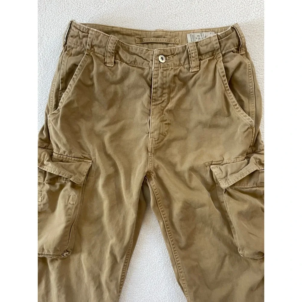 American Eagle Mens Hemmed to 28x24‎ Cargo Pants Tan Khaki Cotton Leg Utility